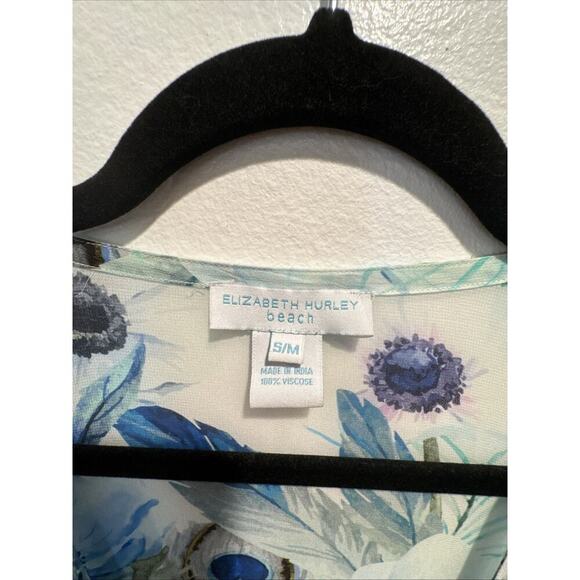 Elizabeth Hurley Beach Cover Up Women’s Size S/M Feather Floral Print Tie Front - Picture 6 of 8